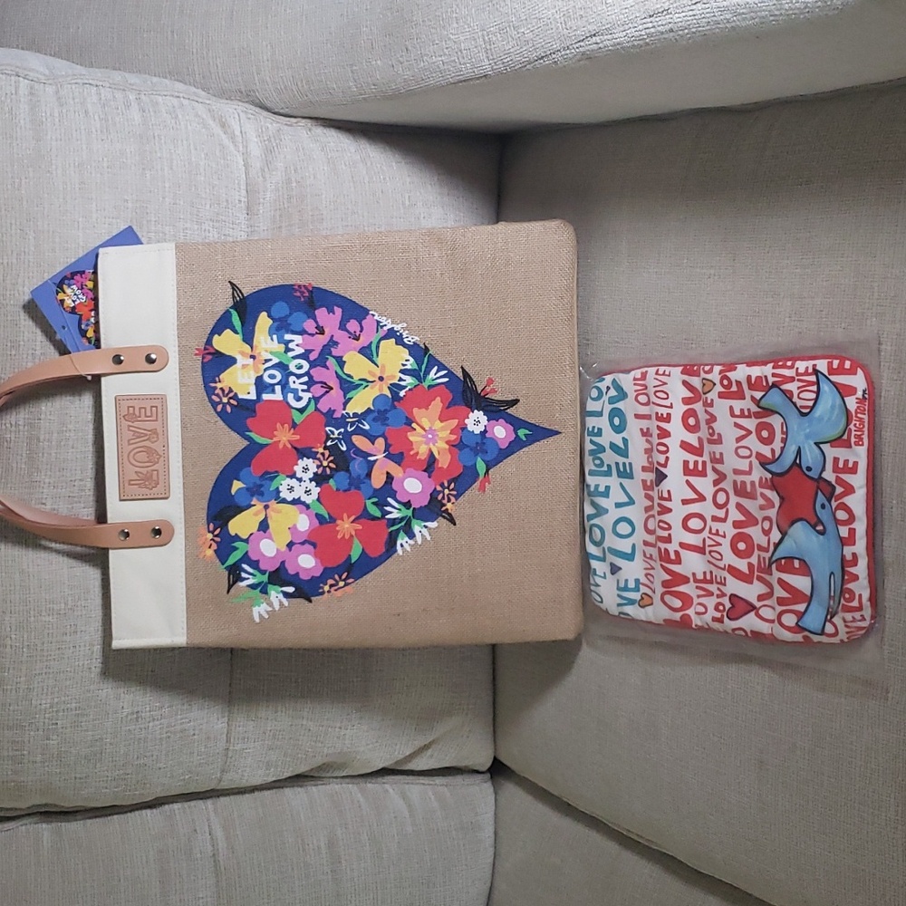 Brighton LET LOVE GROW Tote + Love Doves Jewerly Roll